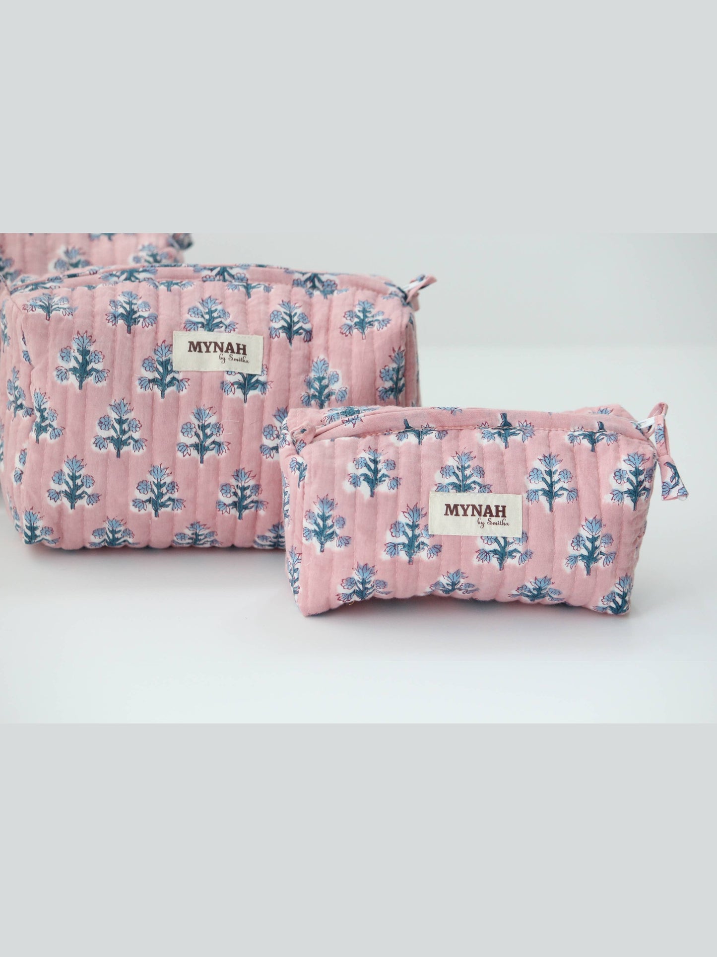 Dusty pink bluefloral travel/make up/organizer/ bag-Set of 3