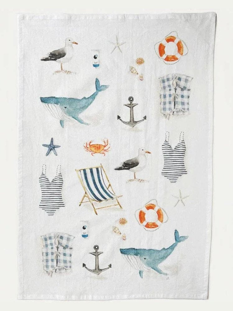 Seaside cotton flour sack tea towel