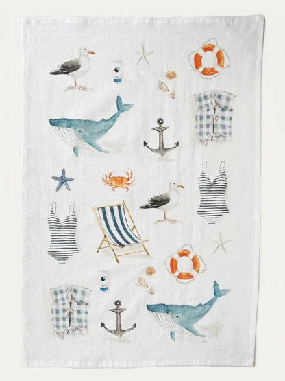 Seaside cotton flour sack tea towel
