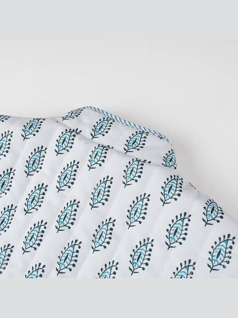 Stylish Reversible Flowers Quilted Jacket: Blue