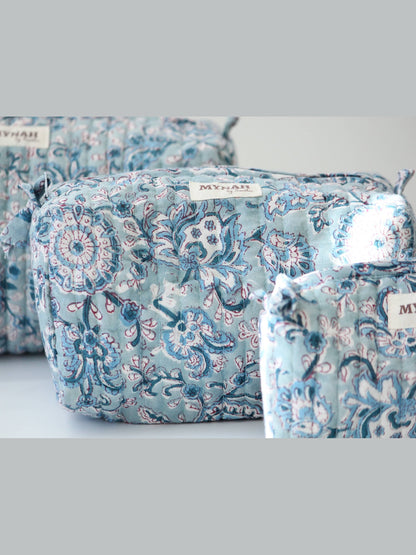 Dusty blue vine print travel/make up/organizer/bag-Set of 3