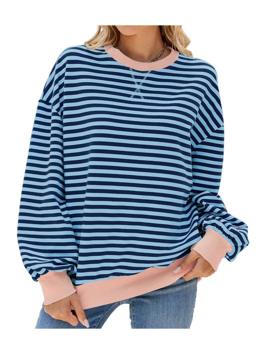 Classic Striped Oversized Crewneck Sweatshirt