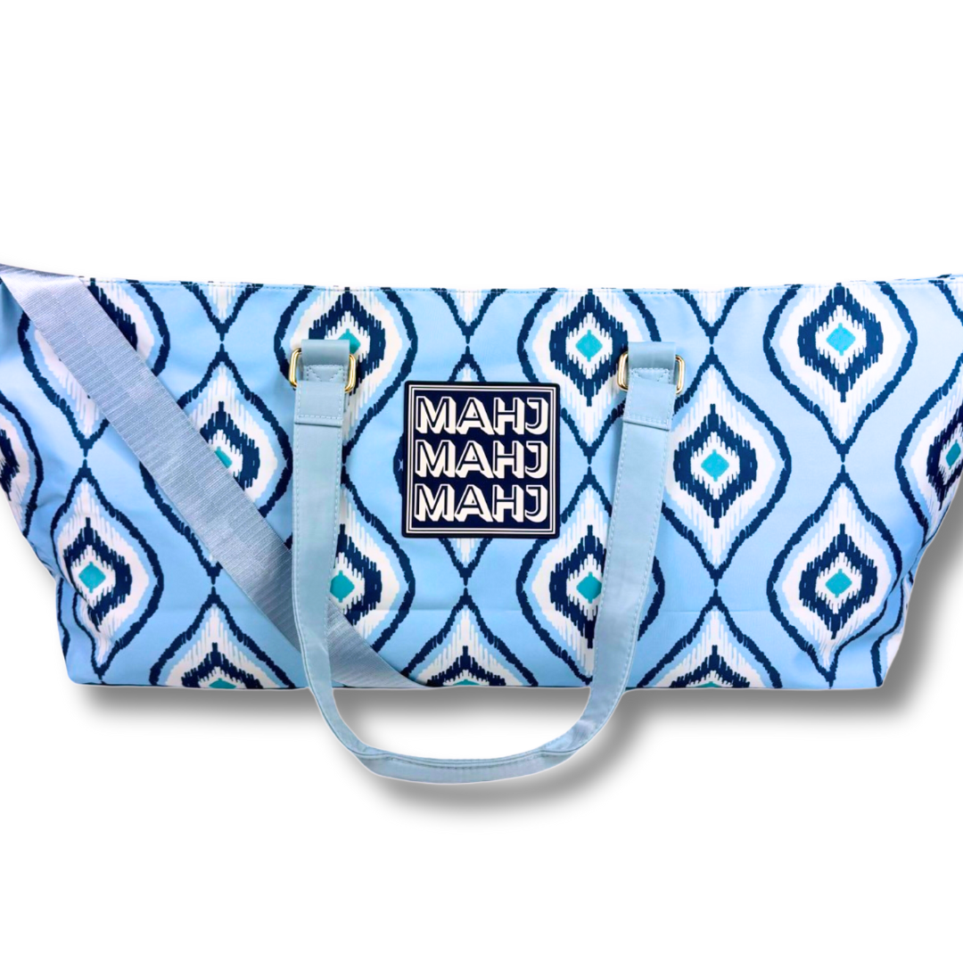 MAHJONG TOTE BAG  |  Wide with Zipper Closure: Arrows- Blue Tote Bag