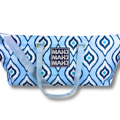 MAHJONG TOTE BAG  |  Wide with Zipper Closure: Arrows- Blue Tote Bag