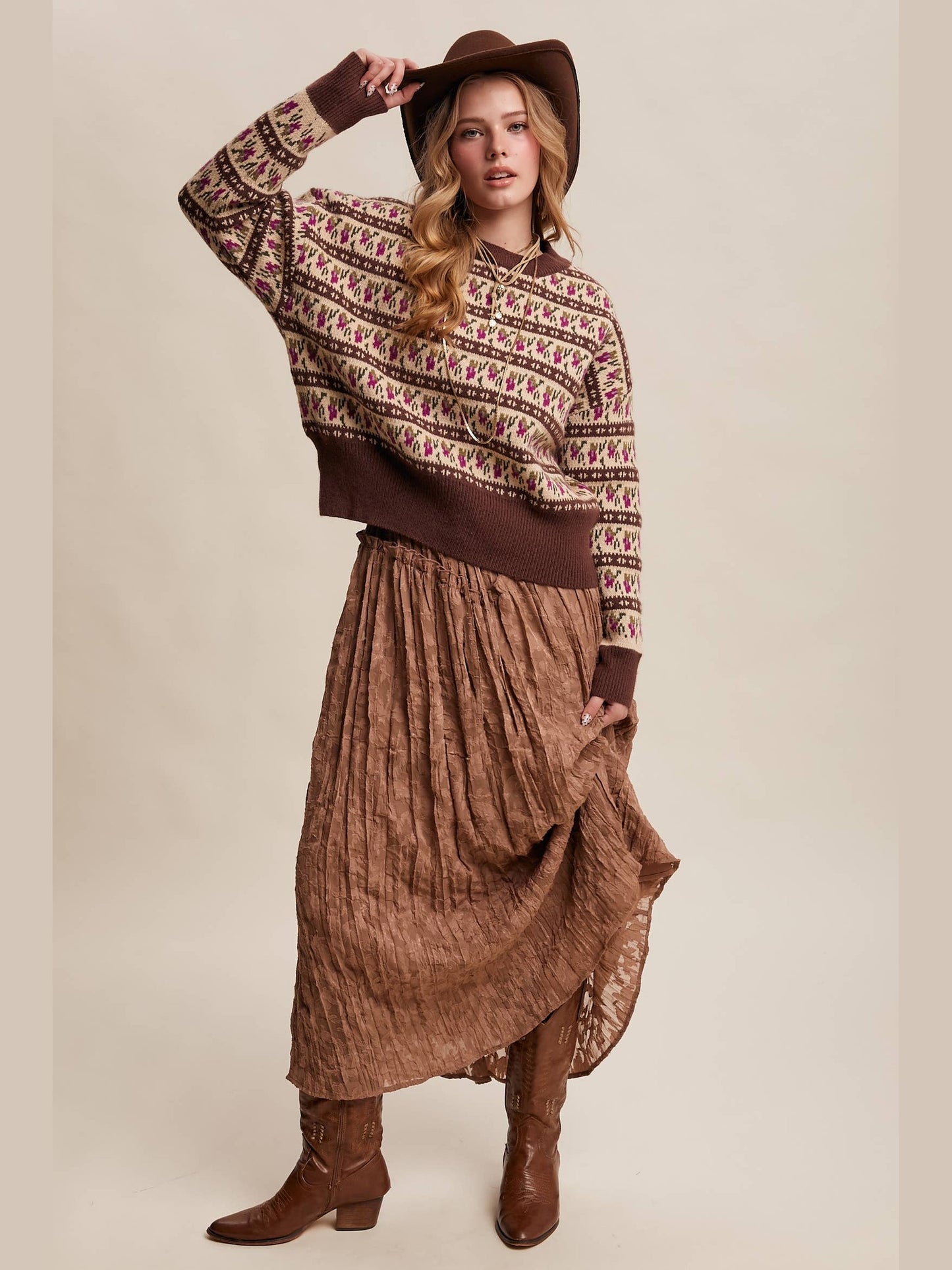 Floral Knit Sweater: Mocha