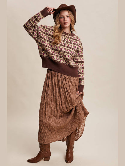 Floral Knit Sweater: Mocha
