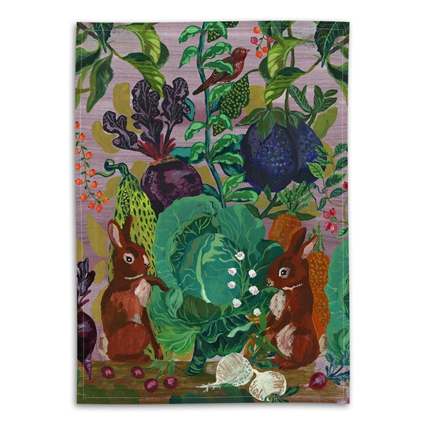 Nathalie Lete "Rabbits in the Cabbage Patch" Linen Tea Towel