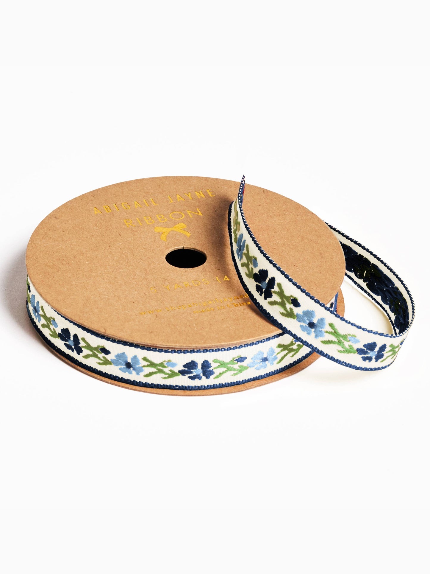 Blue Vine Floral Woven Ribbon