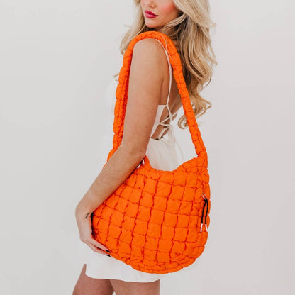 Carmen Quilted Hobo Tote Bag: Orange
