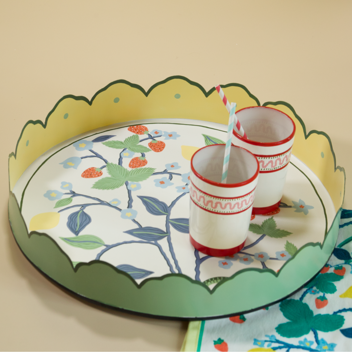 Strawberry Hill Hand-Painted Round Tole Metal Tray
