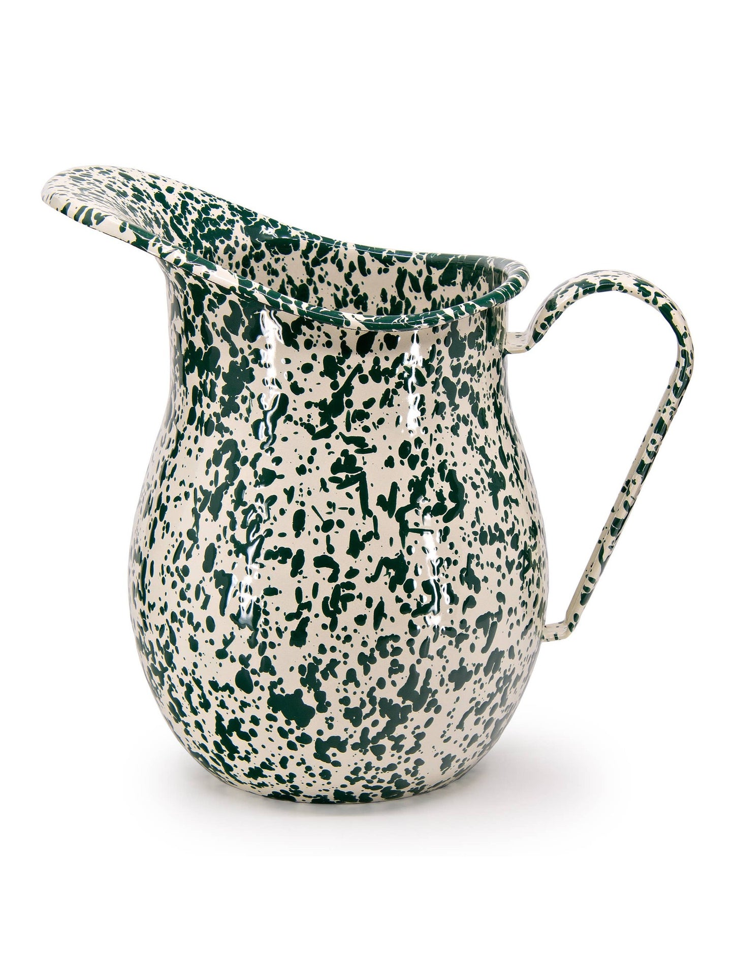 Splatter Enamelware Large Pitcher: Green & Cream Splatter