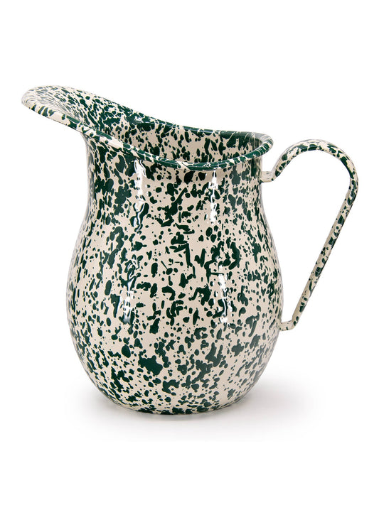Splatter Enamelware Large Pitcher: Green & Cream Splatter