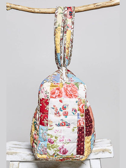 Quilted Vibrant Patchwork Vintage Crafted Weekender Bag: CREAM MULTI
