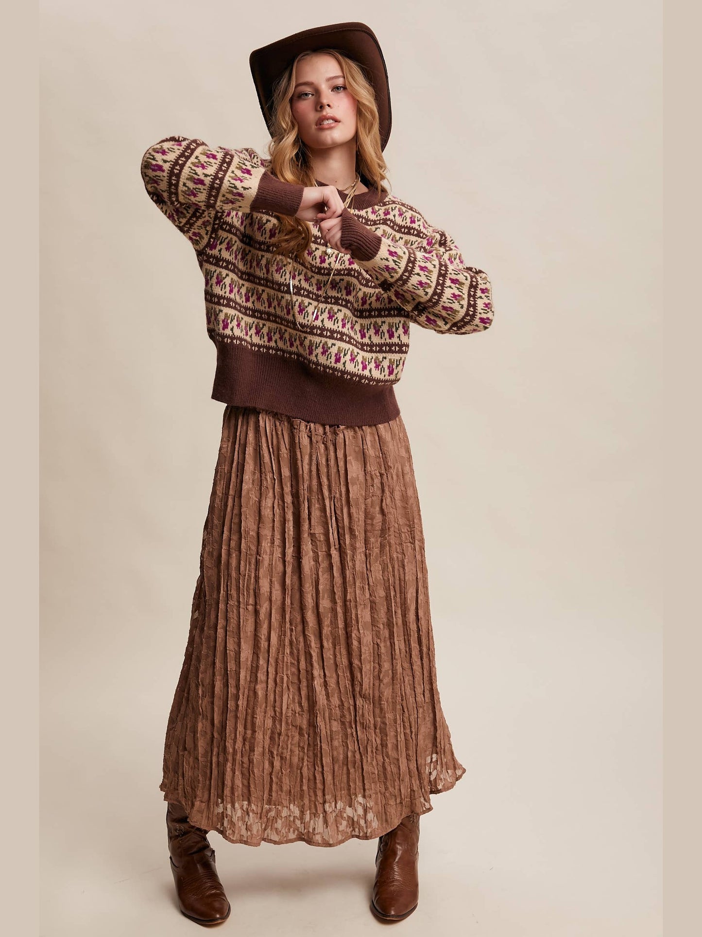 Floral Knit Sweater: Mocha