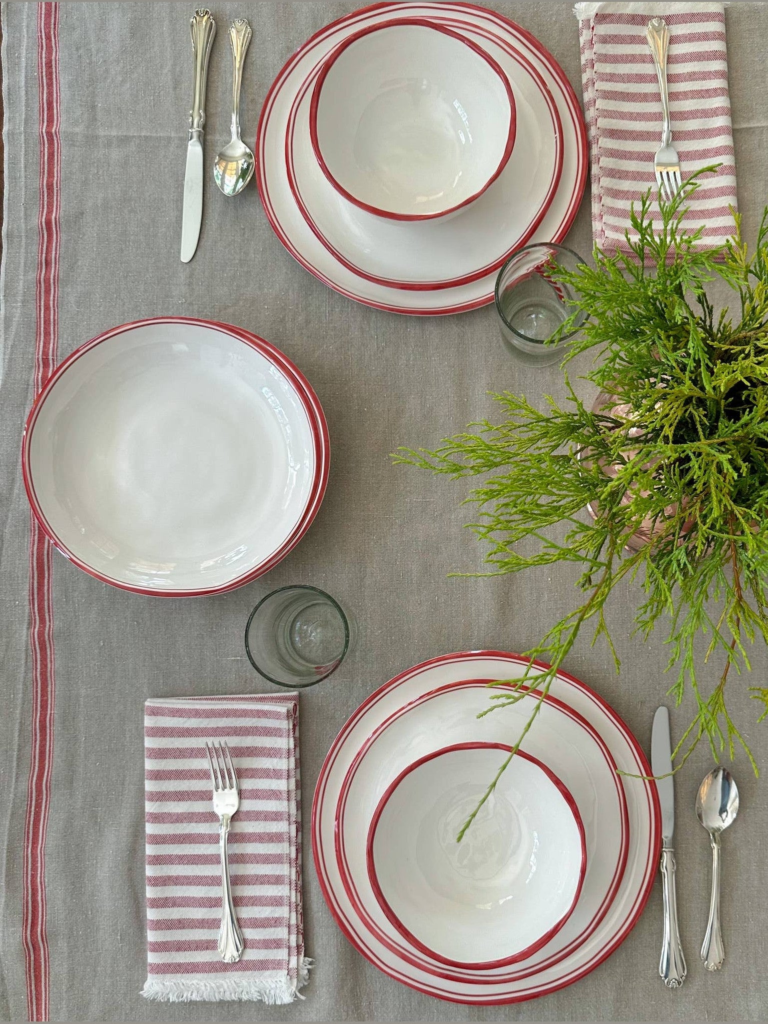 Simple Round Melamine Dinner Plate with Red Edge - Thumbnail 2