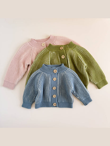 Cotton Brioche Cardigan Blue Baby Kid Stripe Sweater Clothes: 6-12m
