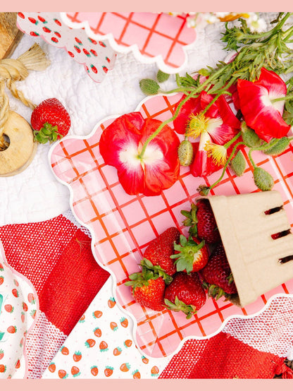 STW1142 - Red and Pink Grid Scallop Square Plate