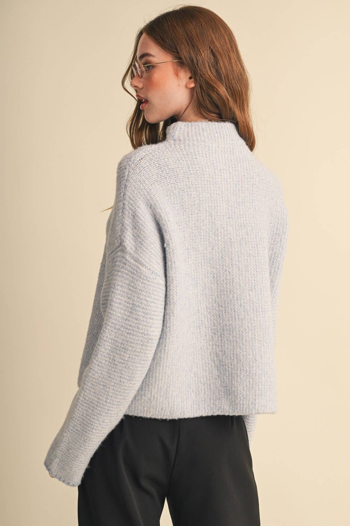 STRIPED SWEATER CARDIGAN WITH COLORFUL BUTTONS: POWDER BLUE