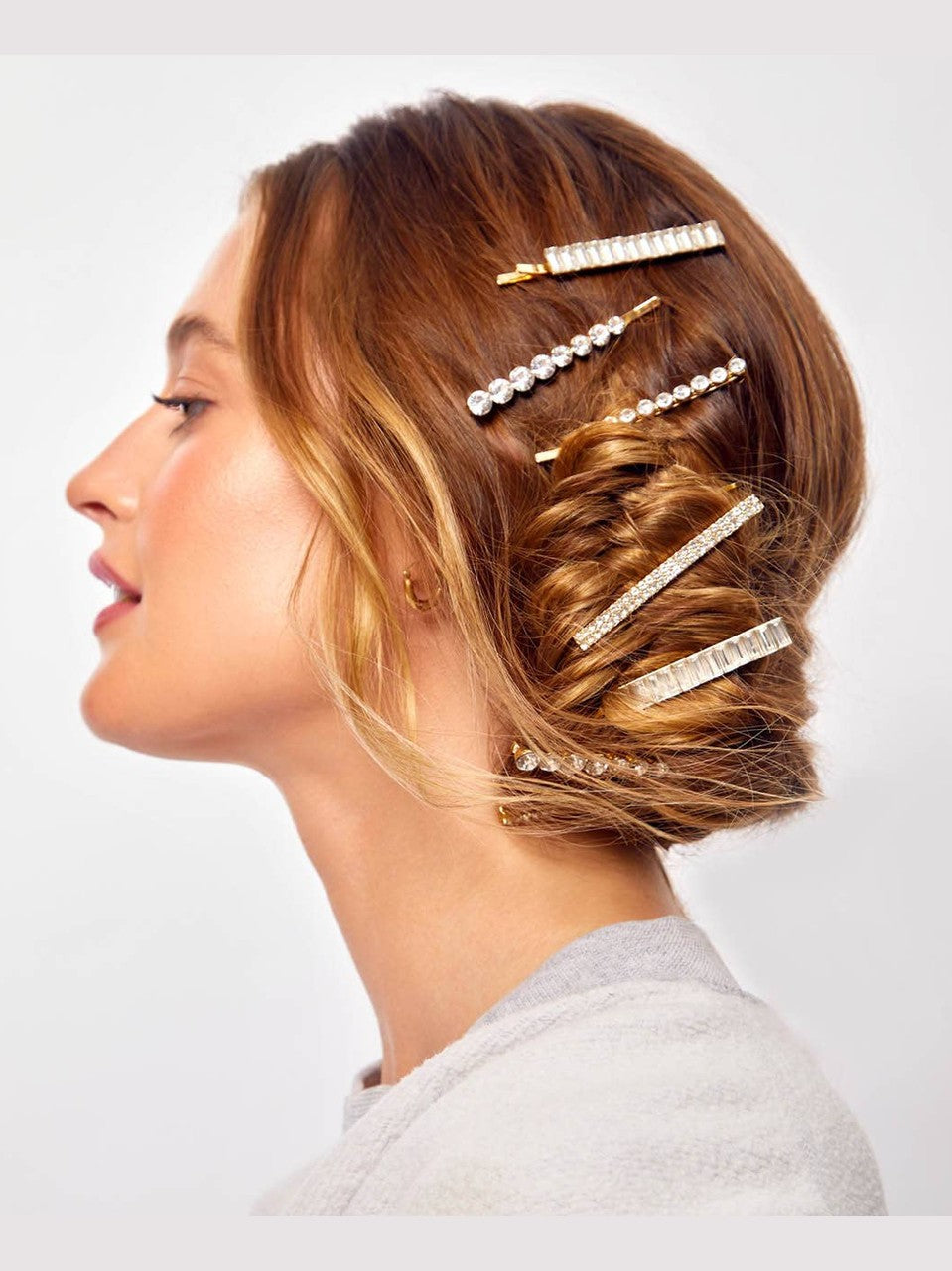 Metal Rhinestone Assorted Bobby Pins 4pc Set - Gold