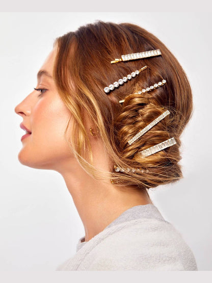 Metal Rhinestone Assorted Bobby Pins 4pc Set - Gold