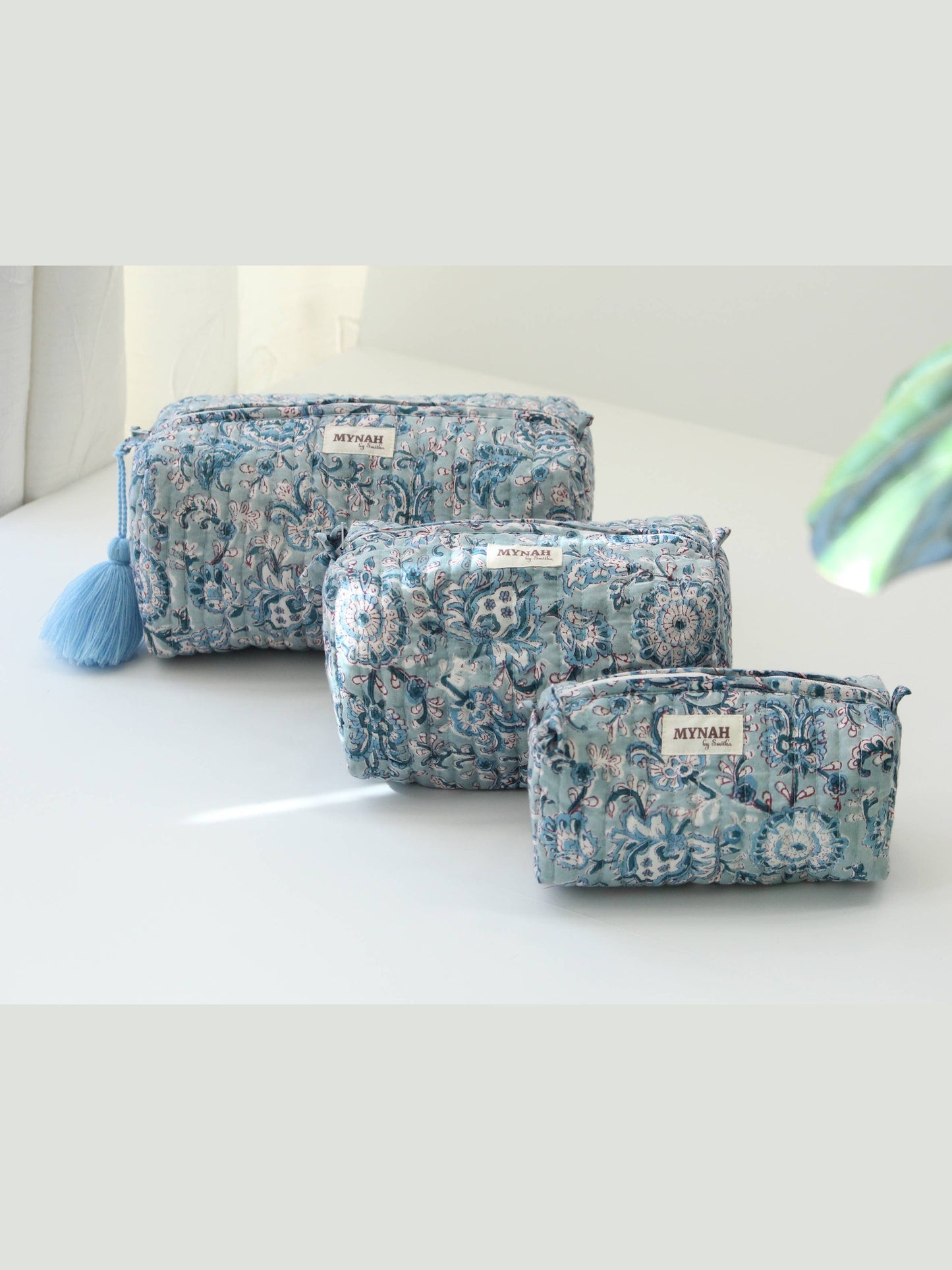 Dusty blue vine print travel/make up/organizer/bag-Set of 3