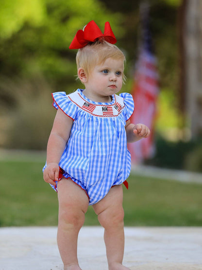 Flag Embroidery Smocking Girls Romper