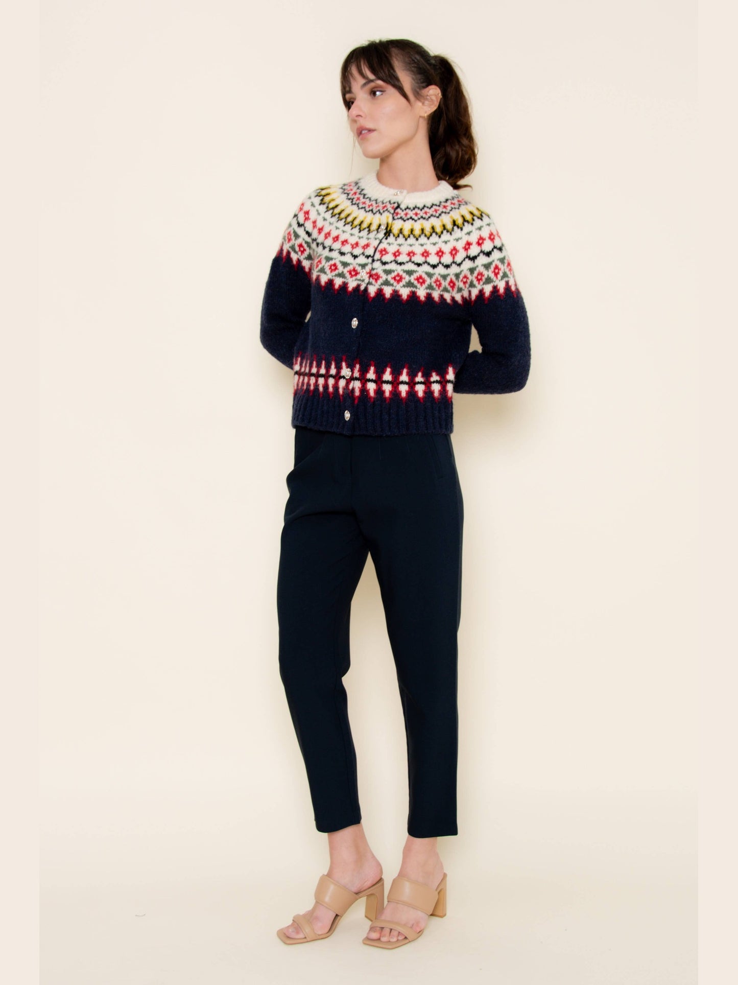 FAIR ISLE KNIT SWEATER BUTTON-DOWN CARDIGAN