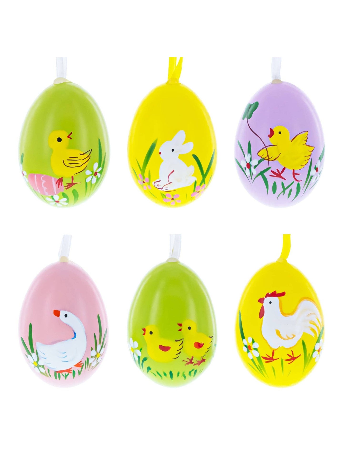Set of 6 Real Eggshell Bunny and Friends Easter Eggs Ornaments