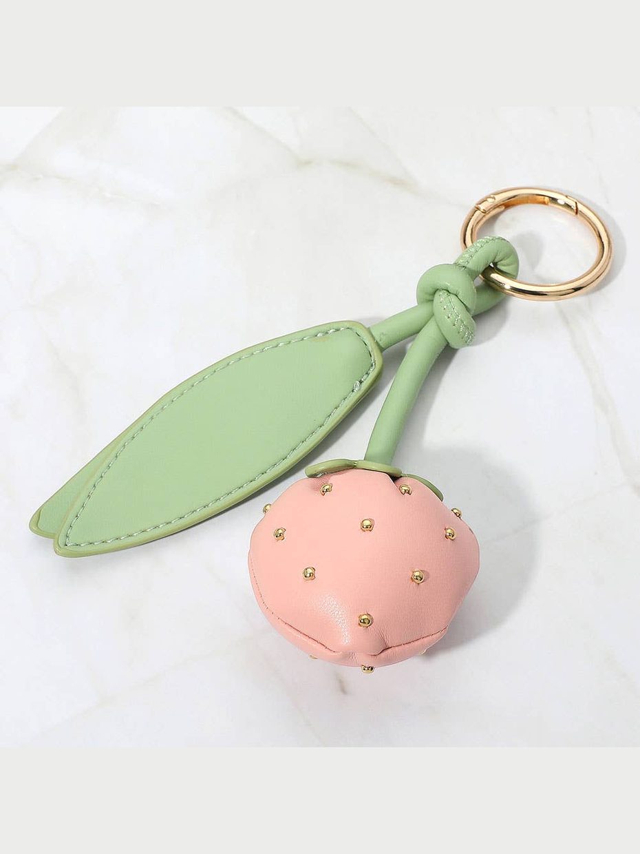 Faux Leather Plush Strawberry Keychain / Bag Charm: Red