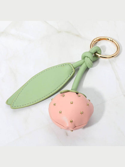Faux Leather Plush Strawberry Keychain / Bag Charm: Red