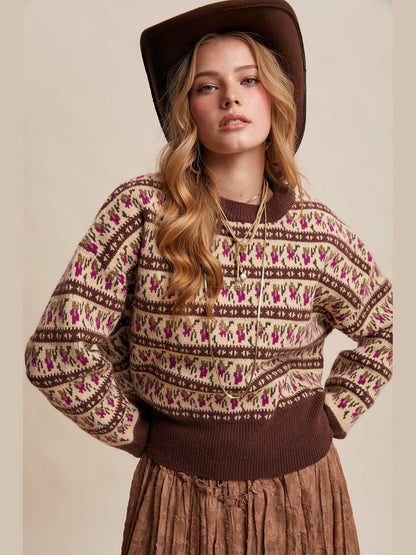 Floral Knit Sweater: Mocha