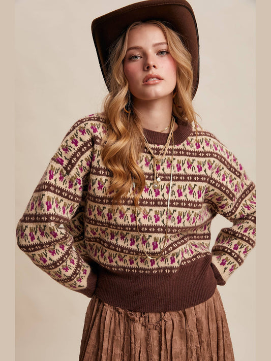 Floral Knit Sweater: Mocha