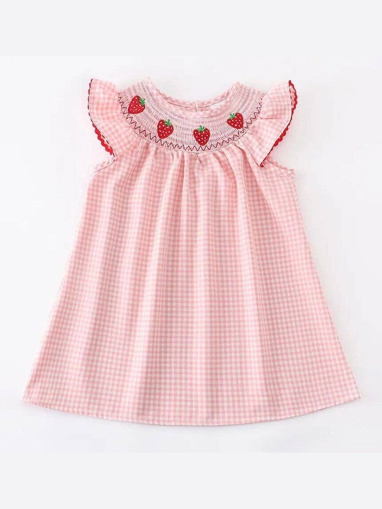 Baby Girls Strawberry Embroidered Plaid Smocked Dress