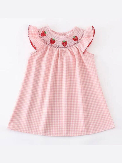 Baby Girls Strawberry Embroidered Plaid Smocked Dress