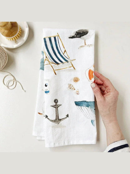 Seaside cotton flour sack tea towel