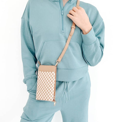 Woven Double Duty Phone Bag : Woven Checkered Tan