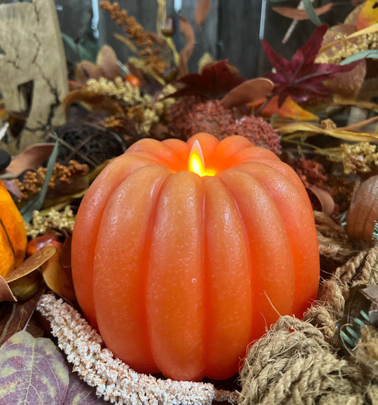 Orange Pumpkin Carved Moving Flame LED Candle 6x5