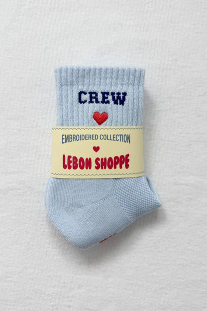 Embroidered Crew Socks: SKY BLUE