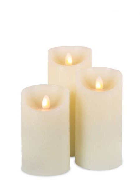 Set of 3 Wax LED Pillar Candle with New Aurora Flam