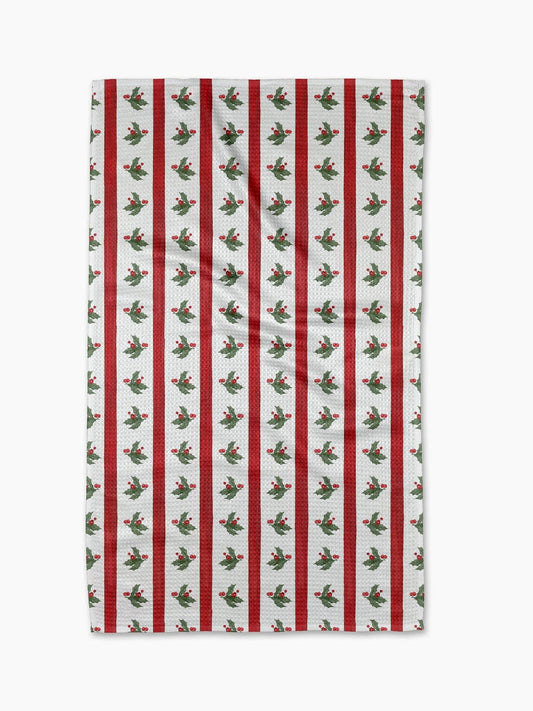 Christmas Holly Stripe Tea Towel