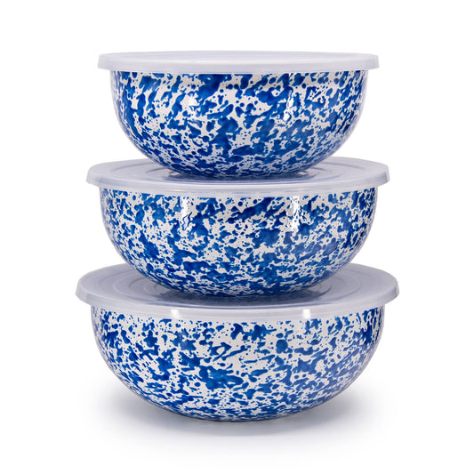 Splatter Enamelware Covered Multi-Purpose Bowl Set: Blue Splatter