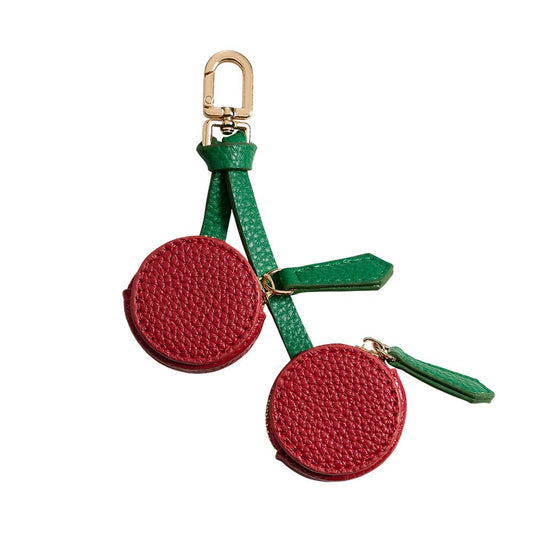 Genuine Leather Cherry Double Coin Purse / Keychain / Bag Charm