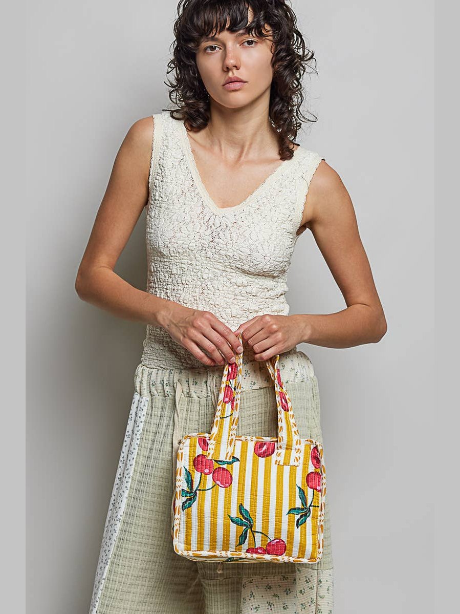 Essentials Mini Quilted Fabric Cube Bag: HONEY STRIPE MULTI
