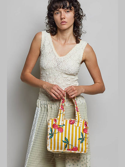 Essentials Mini Quilted Fabric Cube Bag: HONEY STRIPE MULTI