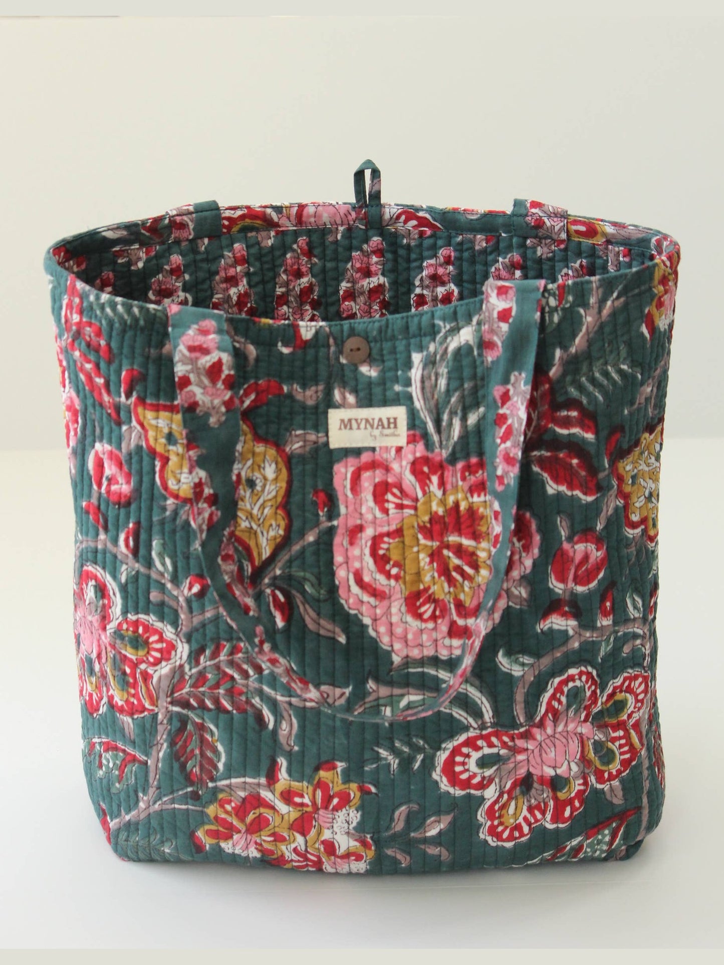 Emerald garden print reversible tote bag-Small laptop bag