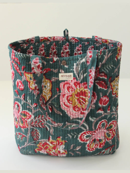 Emerald garden print reversible tote bag-Small laptop bag