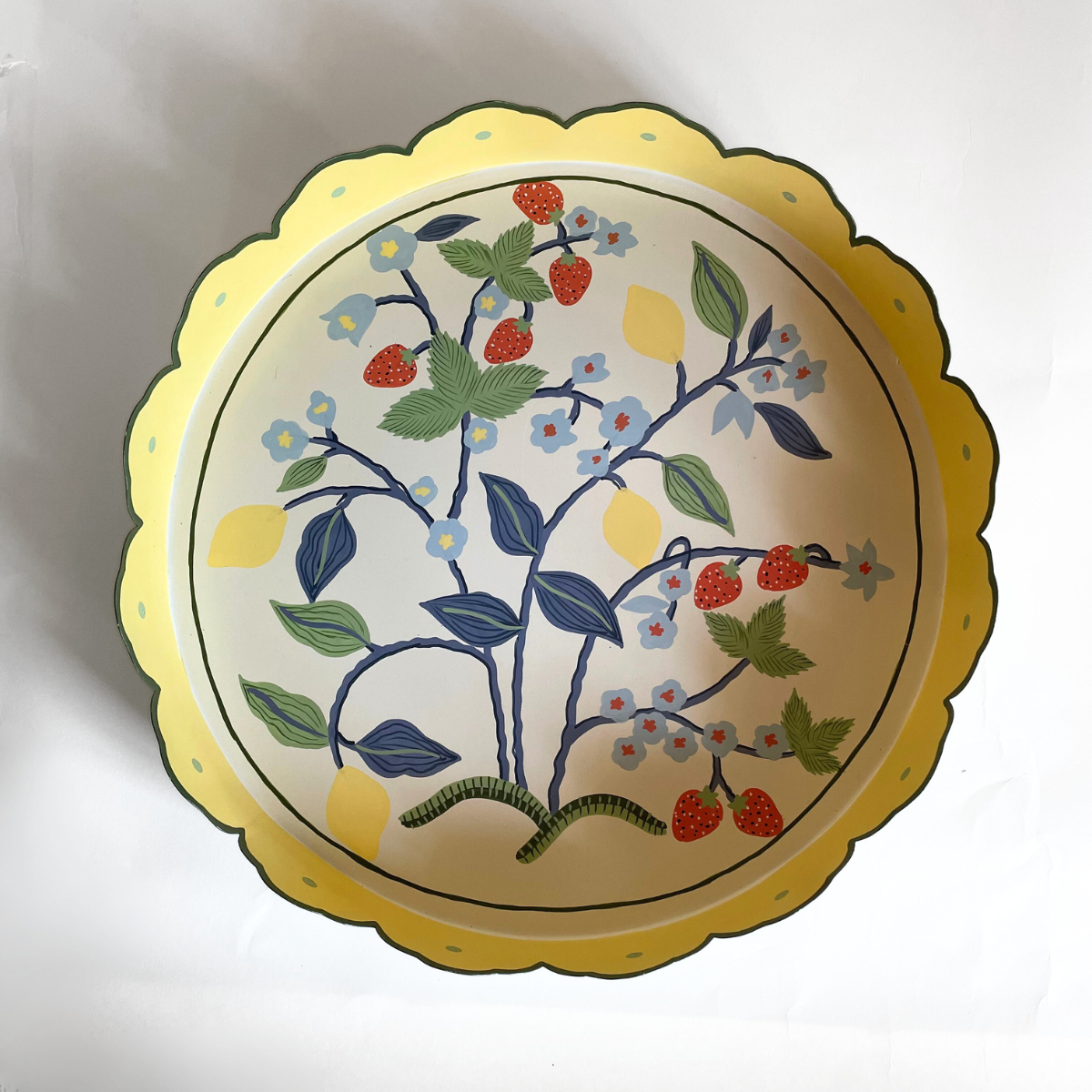 Strawberry Hill Hand-Painted Round Tole Metal Tray