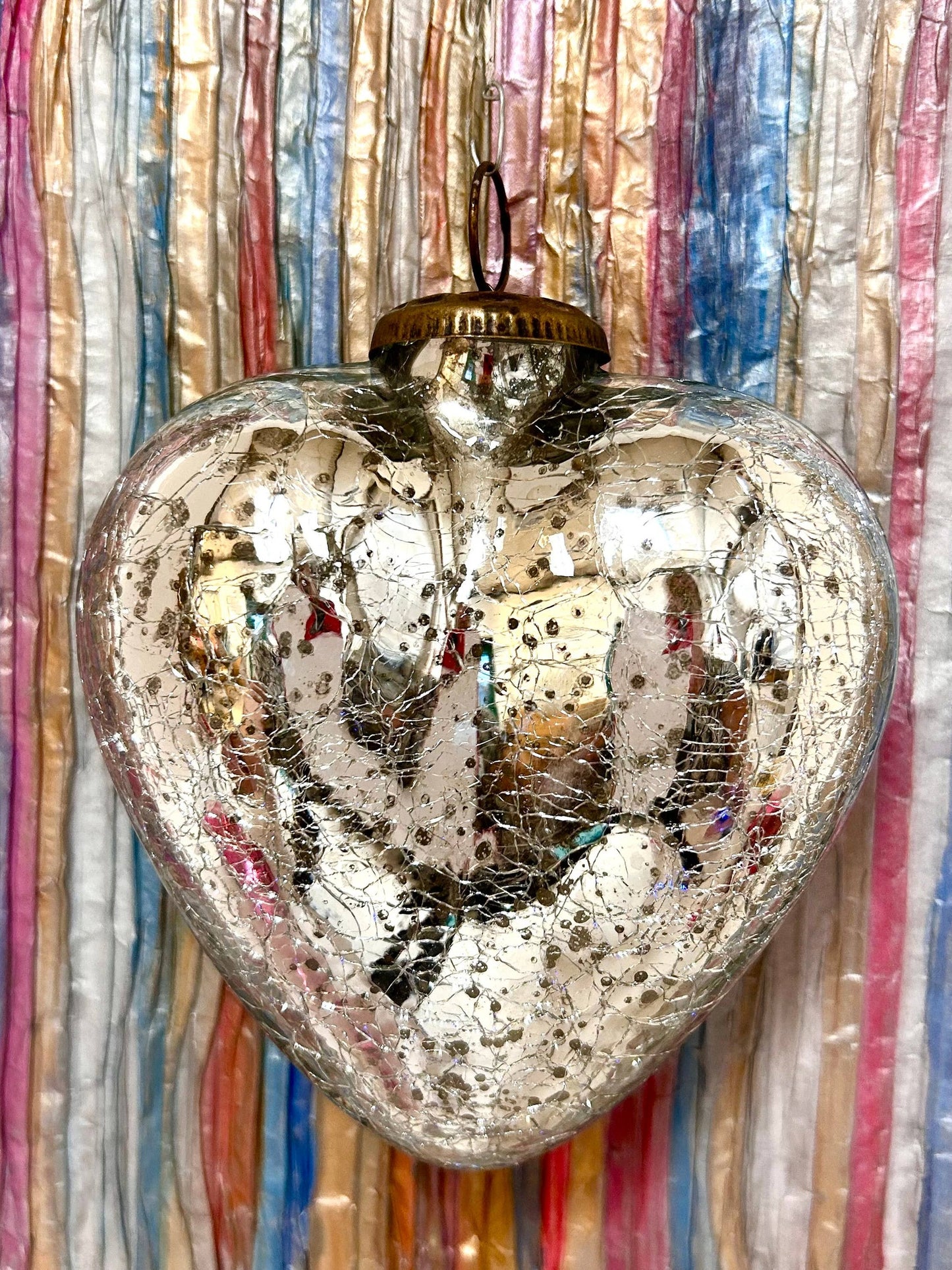 5" Antique Silver Glass Heart Ornament