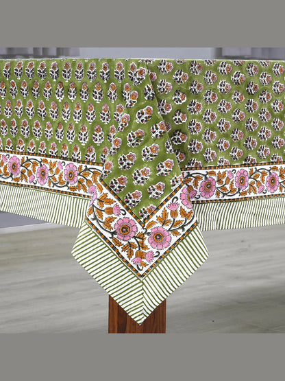 Jade Green Cotton Indian Hand-Block Printed Tablecloth