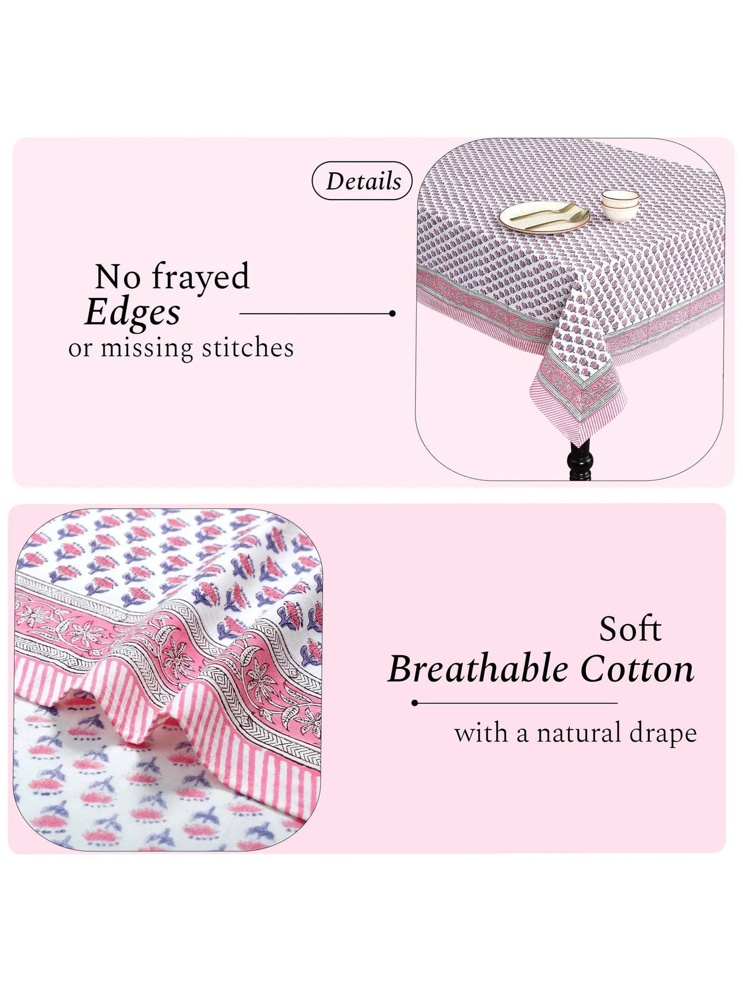 Pink Sapphire Hand Block Printed Cotton Tablecloth